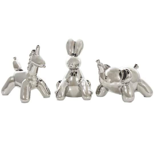 Silver Ceramic Balloon Animals Set